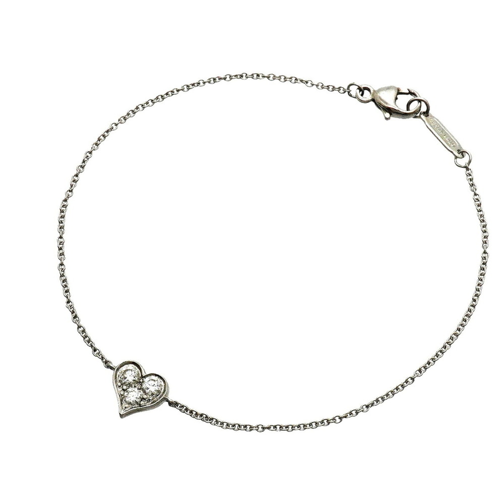 TIFFANY & CO. Silver Diamond Heart Charm Bracelet